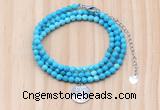 GMN7563 4mm faceted round turquoise beaded necklace with letter charm