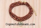 GMN7565 4mm faceted round goldstone beaded necklace with letter charm