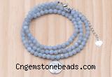 GMN7568 4mm faceted round blue angel skin beaded necklace with letter charm