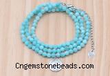 GMN7569 4mm faceted round amazonite beaded necklace with letter charm