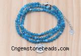 GMN7570 4mm faceted round apatite beaded necklace with letter charm