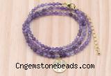 GMN7572 4mm faceted round amethyst beaded necklace with letter charm