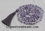 GMN763 Hand-knotted 8mm, 10mm dogtooth amethyst 108 beads mala necklaces with tassel