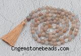 GMN767 Hand-knotted 8mm, 10mm moonstone 108 beads mala necklaces with tassel