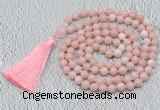 GMN770 Hand-knotted 8mm, 10mm Chinese pink opal 108 beads mala necklaces with tassel