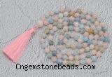 GMN771 Hand-knotted 8mm, 10mm morganite 108 beads mala necklaces with tassel