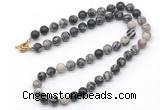 GMN7780 18 - 36 inches 8mm, 10mm round black water jasper beaded necklaces