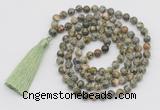 GMN790 Hand-knotted 8mm, 10mm rhyolite 108 beads mala necklace with tassel