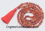 GMN799 Hand-knotted 8mm, 10mm red banded agate 108 beads mala necklace with tassel