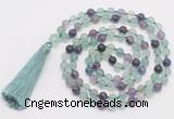 GMN810 Hand-knotted 8mm, 10mm fluorite 108 beads mala necklace with tassel