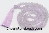 GMN811 Hand-knotted 8mm, 10mm lavender amethyst 108 beads mala necklace with tassel