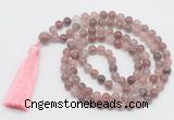 GMN812 Hand-knotted 8mm, 10mm purple strawberry quartz 108 beads mala necklace with tassel