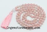 GMN814 Hand-knotted 8mm, 10mm Chinese pink opal 108 beads mala necklace with tassel