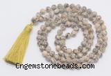 GMN819 Hand-knotted 8mm, 10mm feldspar 108 beads mala necklace with tassel