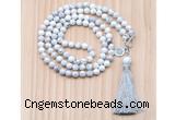 GMN8200 18 - 36 inches 8mm white howlite 54, 108 beads mala necklace with tassel