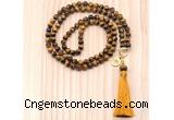 GMN8209 18 - 36 inches 8mm yellow tiger eye 54, 108 beads mala necklace with tassel