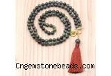 GMN8216 18 - 36 inches 8mm dragon blood jasper 54, 108 beads mala necklace with tassel