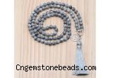 GMN8217 18 - 36 inches 8mm grey picture jasper 54, 108 beads mala necklace with tassel