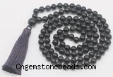 GMN822 Hand-knotted 8mm, 10mm black obsidian 108 beads mala necklace with tassel