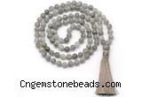 GMN8403 Hand-knotted 8mm, 10mm labradorite 27, 54, 108 beads mala necklace with tassel