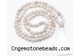 GMN8405 8mm, 10mm white crazy agate 27, 54, 108 beads mala necklace with tassel