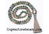 GMN8407 8mm, 10mm Indian agate 27, 54, 108 beads mala necklace with tassel