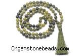 GMN8408 8mm, 10mm Canadian jade 27, 54, 108 beads mala necklace with tassel