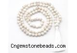 GMN8410 8mm, 10mm white howlite 27, 54, 108 beads mala necklace with tassel