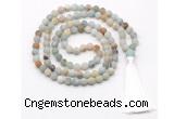 GMN8425 8mm, 10mm matte amazonite 27, 54, 108 beads mala necklace with tassel