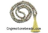 GMN8428 8mm, 10mm matte rhyolite 27, 54, 108 beads mala necklace with tassel