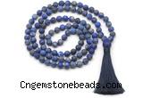 GMN8431 8mm, 10mm matte lapis lazuli 27, 54, 108 beads mala necklace with tassel