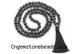 GMN8432 8mm, 10mm matte black labradorite 27, 54, 108 beads mala necklace with tassel