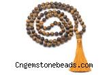 GMN8436 8mm, 10mm matte yellow tiger eye 27, 54, 108 beads mala necklace with tassel