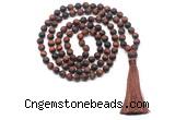 GMN8437 8mm, 10mm matte red tiger eye 27, 54, 108 beads mala necklace with tassel