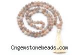 GMN8440 8mm, 10mm matte sunstone 27, 54, 108 beads mala necklace with tassel