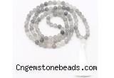 GMN8462 8mm, 10mm cloudy quartz 27, 54, 108 beads mala necklace with tassel