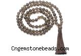 GMN8464 8mm, 10mm smoky quartz 27, 54, 108 beads mala necklace with tassel