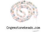 GMN8467 8mm, 10mm morganite 27, 54, 108 beads mala necklace with tassel