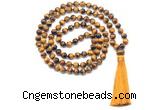 GMN8478 8mm, 10mm grade AA yellow tiger eye 27, 54, 108 beads mala necklace with tassel