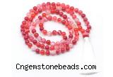 GMN8494 8mm, 10mm red banded agate 27, 54, 108 beads mala necklace with tassel