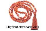 GMN8495 8mm, 10mm red banded agate 27, 54, 108 beads mala necklace with tassel