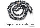 GMN8499 8mm, 10mm black banded agate 27, 54, 108 beads mala necklace with tassel