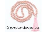 GMN8529 8mm, 10mm Chinese pink opal 27, 54, 108 beads mala necklace with tassel