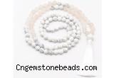 GMN8559 8mm, 10mm matte rose quartz & matte white howlite 108 beads mala necklace with tassel