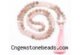 GMN8581 8mm, 10mm sunstone, rose quartz & white jade 108 beads mala necklace with tassel