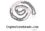 GMN8585 8mm, 10mm labradorite, rose quartz & white moonstone 108 beads mala necklace with tassel