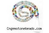 GMN8611 Hand-knotted 7 Chakra 8mm, 10mm amazonite 108 beads mala necklace with tassel