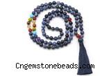 GMN8616 Hand-knotted 7 Chakra 8mm, 10mm sodalite 108 beads mala necklace with tassel