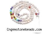 GMN8619 Hand-knotted 7 Chakra 8mm, 10mm white crazy lace agate 108 beads mala necklace with tassel