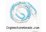 GMN8631 8mm, 10mm white & blue howlite 108 beads mala necklace with tassel